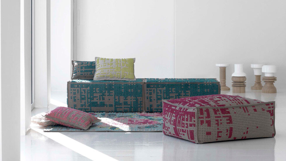 pouffes and cushions by Charlotte Lancelot partnered with Gandia Blasco's GAN division
