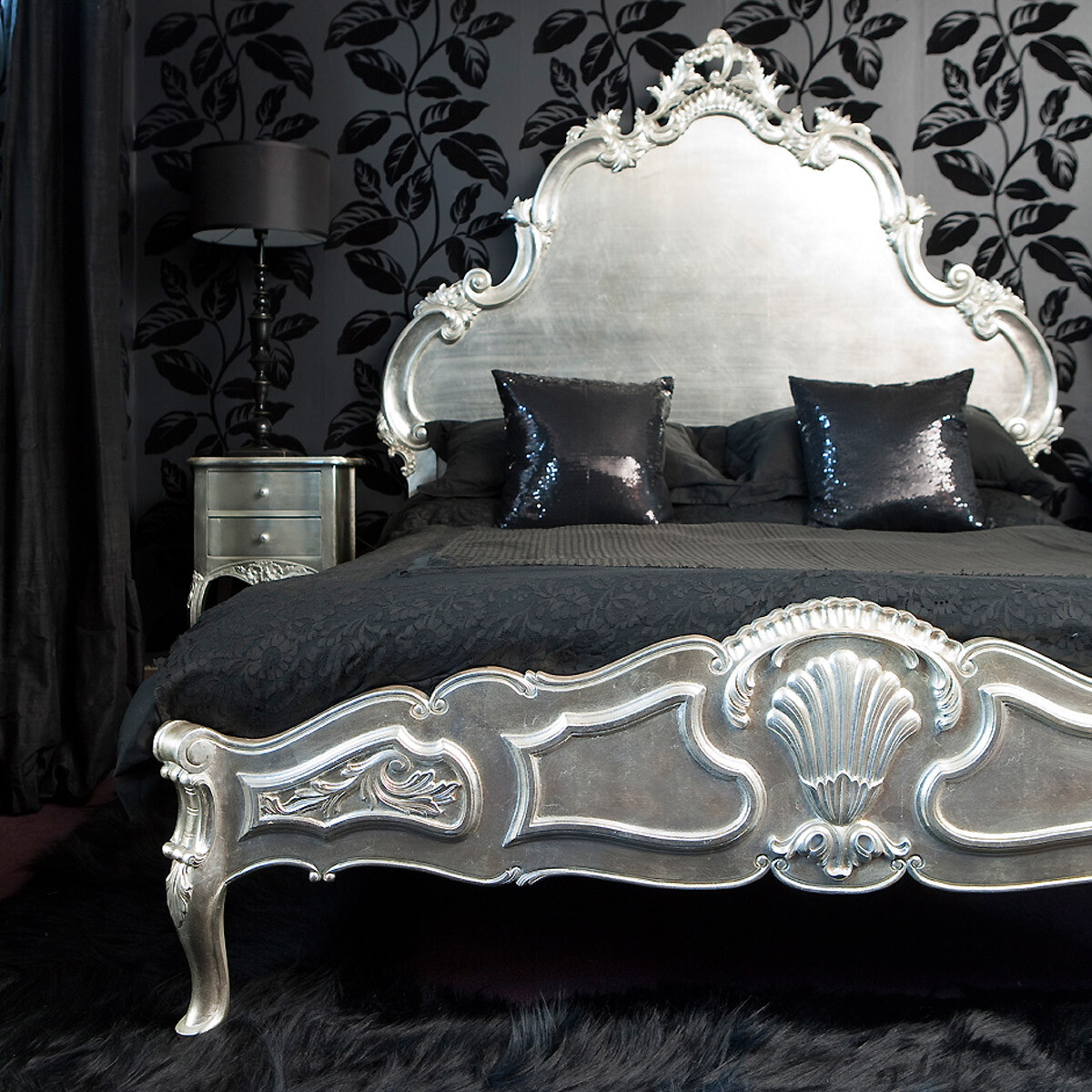 French beds - Sylvia Silver Luxury bed 1 - The French Bedroom Company- www.homeworlddesign.com