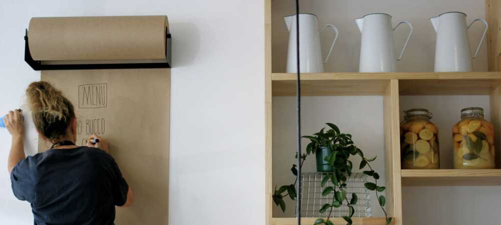 Wall mounted kraft paper roll display: Studio Roller by George and Willy