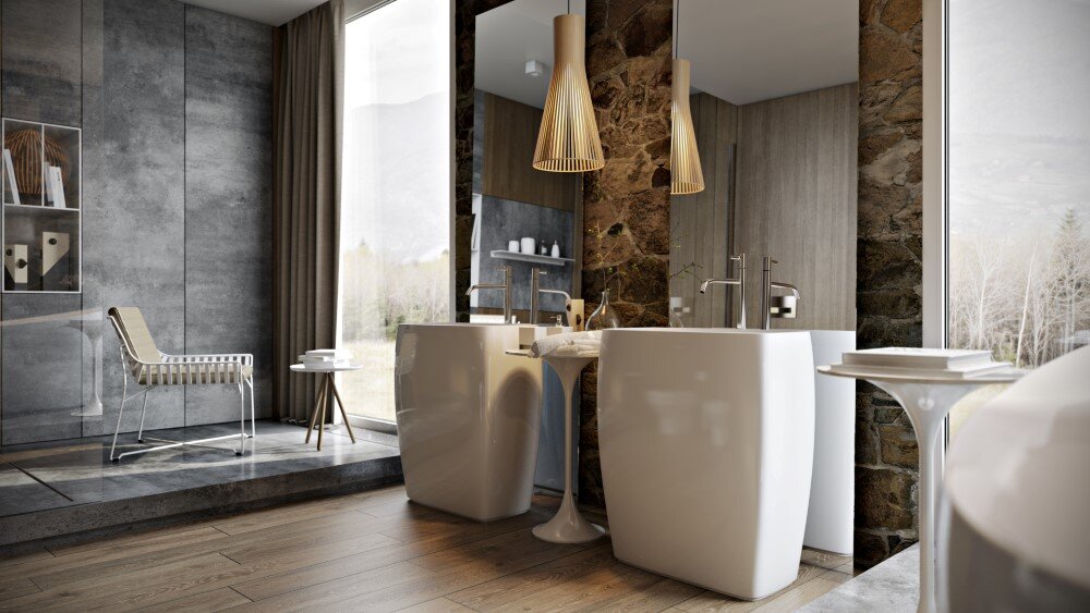 Bathroom by Paul Vetrov wood, stone and shadows - HomeWorldDesign (3)
