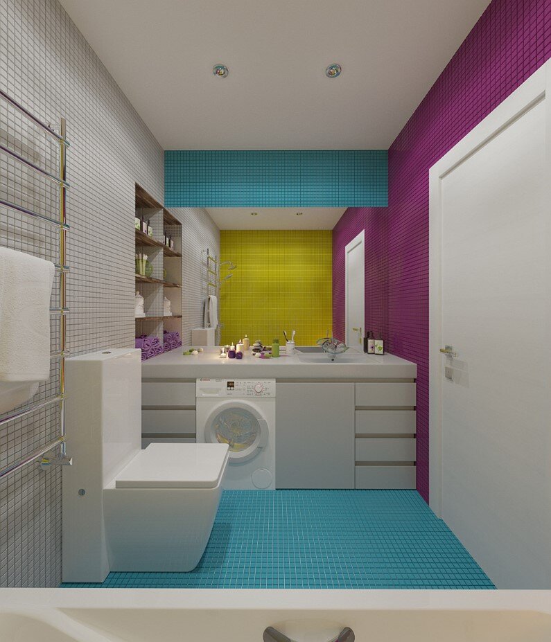 Apartment in Russia - bright design, freshness and playful colors - bathroom