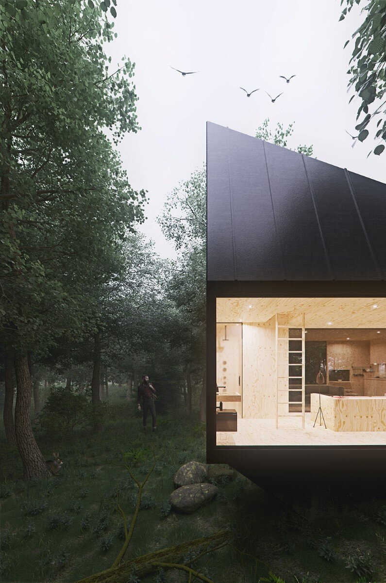 Cabin in a forest is architectural project realized by Polish designer Tomek Michalski