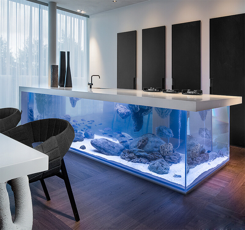 Kitchen with large aquarium for a base - Dutch interior designer Robert Kolenik