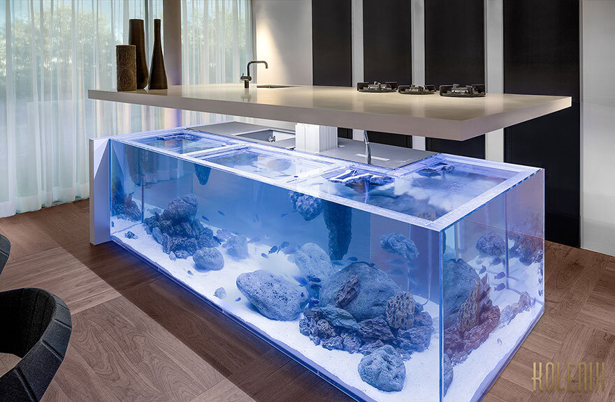 Ocean Kitchen with beautiful large aquarium for a base - Dutch interior designer Robert Kolenik