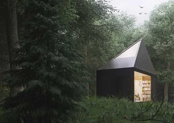 Cabin in a Forest with Minimal Impact on the Environment