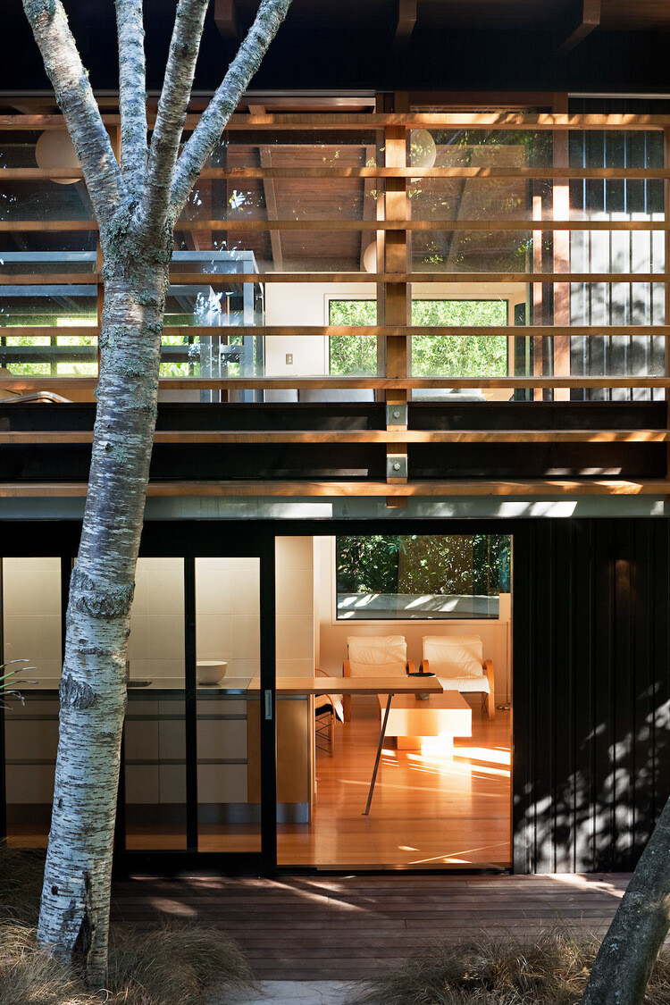 Glade House - modern home with low-pitched gabled roof, raking ceilings and exposed rafters (10)