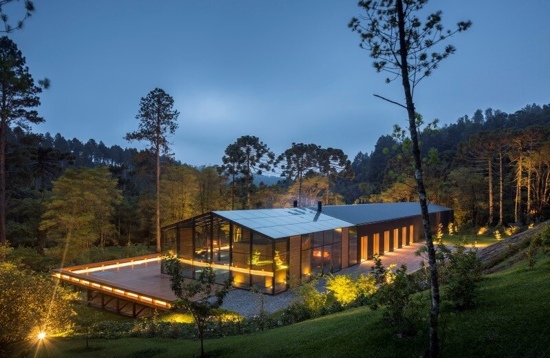 Metal structure house in the midst of a beautiful forest of pine trees 7 (1)