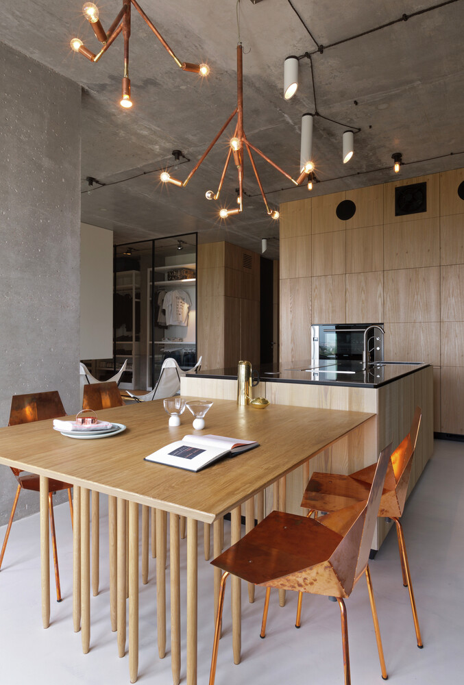 Penthouse with concrete partitions and ceiling and a glass-wall windows (17)