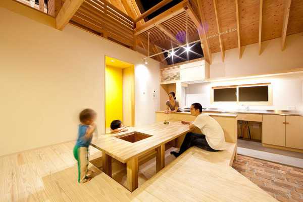 Kawagoe House is a Spacious Room Under a Large Gabled Roof