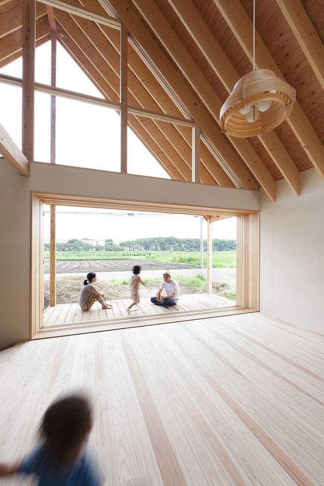 Kawagoe House is a Spacious Room Under a Large Gabled Roof
