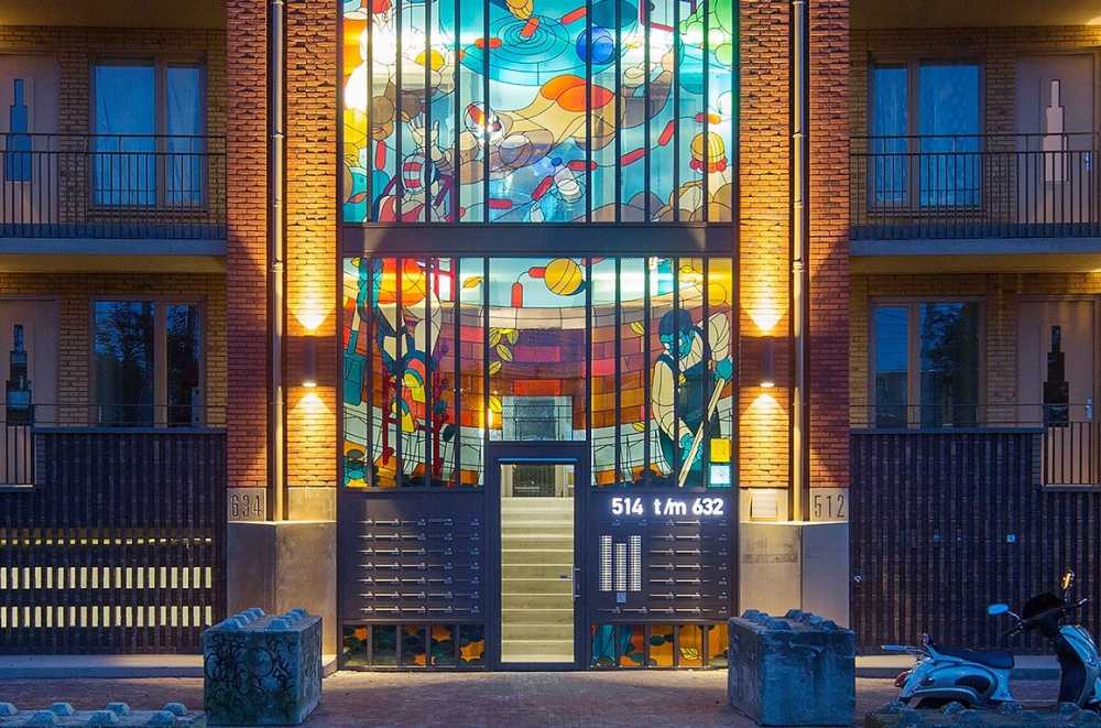 Two Stained Glass Facades Decorate a New Residential Project in Amsterdam