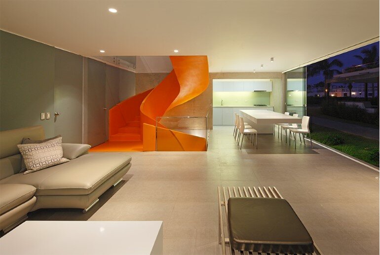 Casa Blanca Has a Striking Orange Staircase That Connects All Indoor Areas (12)