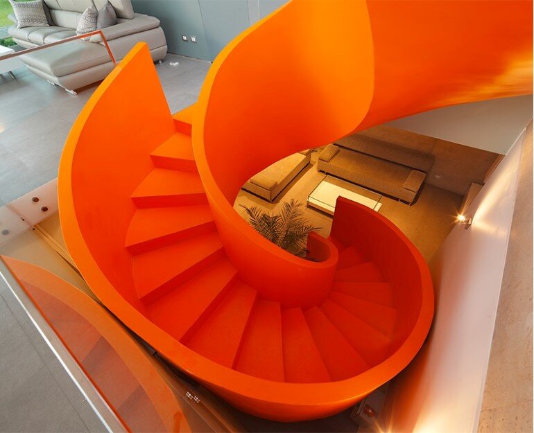 Casa Blanca Has a Striking Orange Staircase That Connects All Indoor Areas (6)