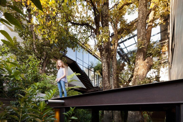This Forest House Consists of Two Volumes Connected by Metal Bridges (22)