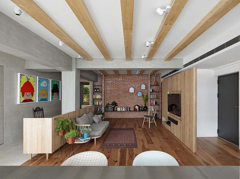 Taipei Open Flat - Wood Beams, Redbrick, and Concrete for a German Lifestyle