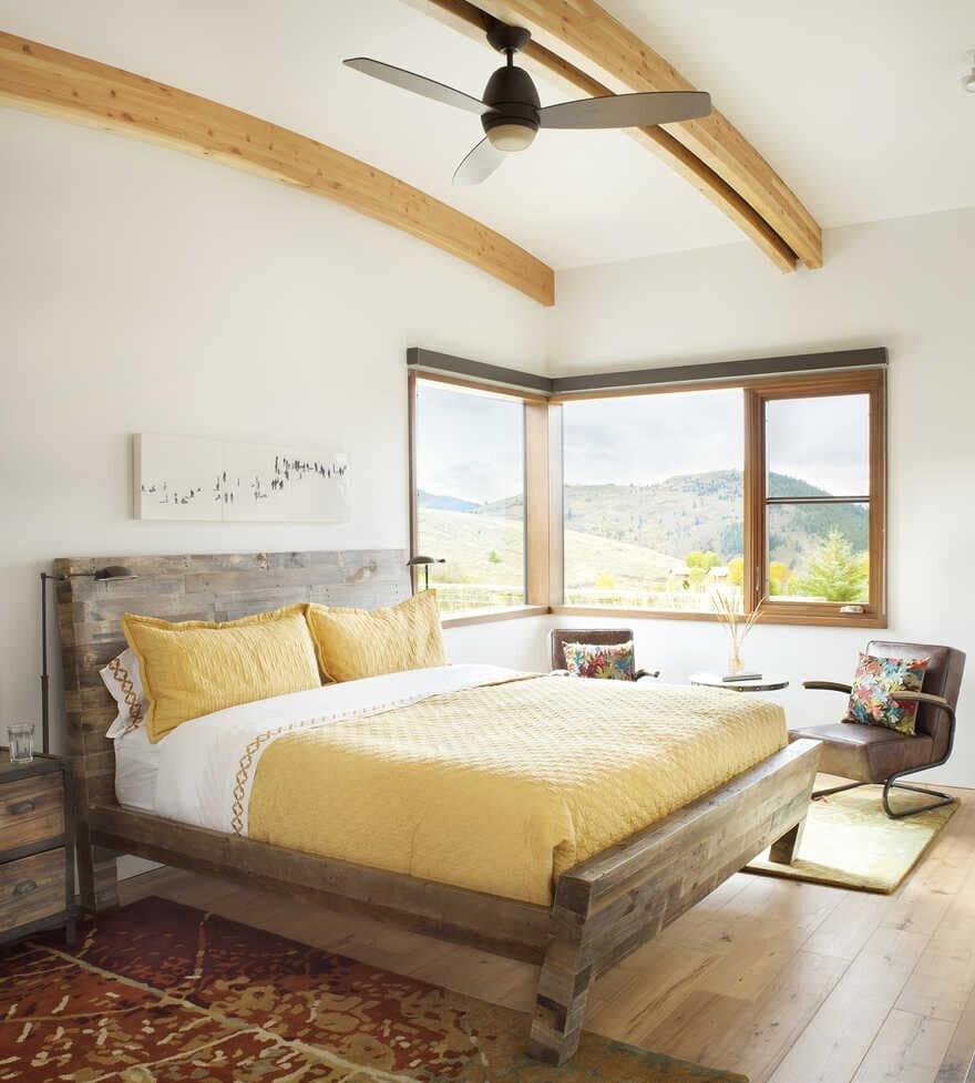 bedroom, A Wyoming Getaway Home for a Family of Five