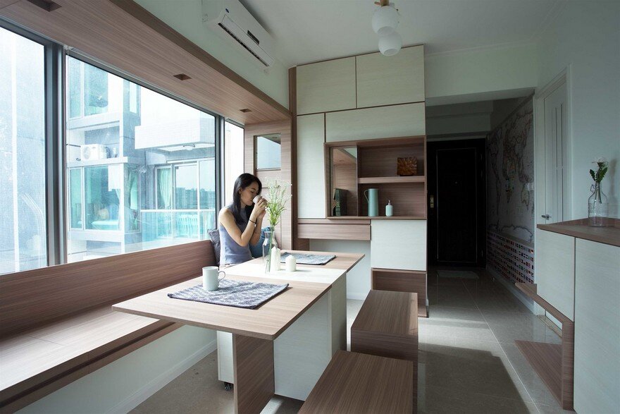 Adjustable Wooden Furniture Maximizes Small Apartment in Hong Kong 5
