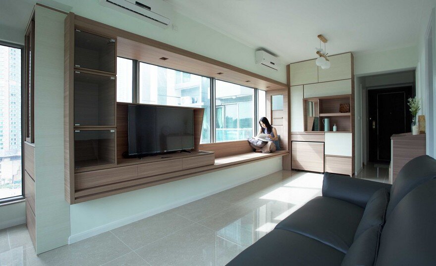 Adjustable Wooden Furniture Maximizes Small Apartment in Hong Kong 1