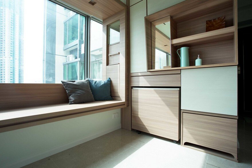 Adjustable Wooden Furniture Maximizes Small Apartment in Hong Kong 2