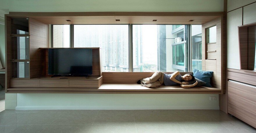 Adjustable Wooden Furniture Maximizes Small Apartment in Hong Kong 4