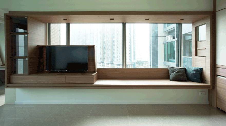 Adjustable Wooden Furniture Maximizes Small Apartment in Hong Kong 3