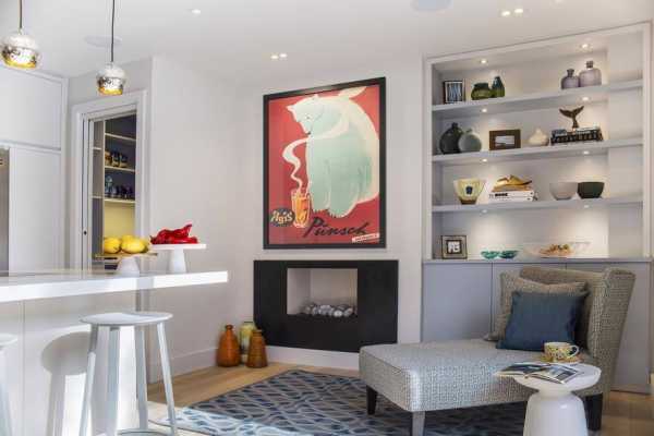 Highgate Hill Townhouse, LLI Design, Kitchen - Fireplace + Chaise + Joinery Unit