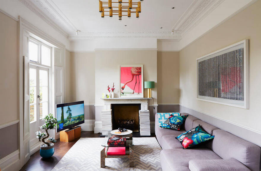 Georgian Terraced House Gets Delicate Restoration with Retro 70s Glamor 4, living room