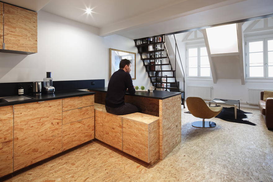 Parisian Attic Apartment Renovated with Steel and OSB Wood 4