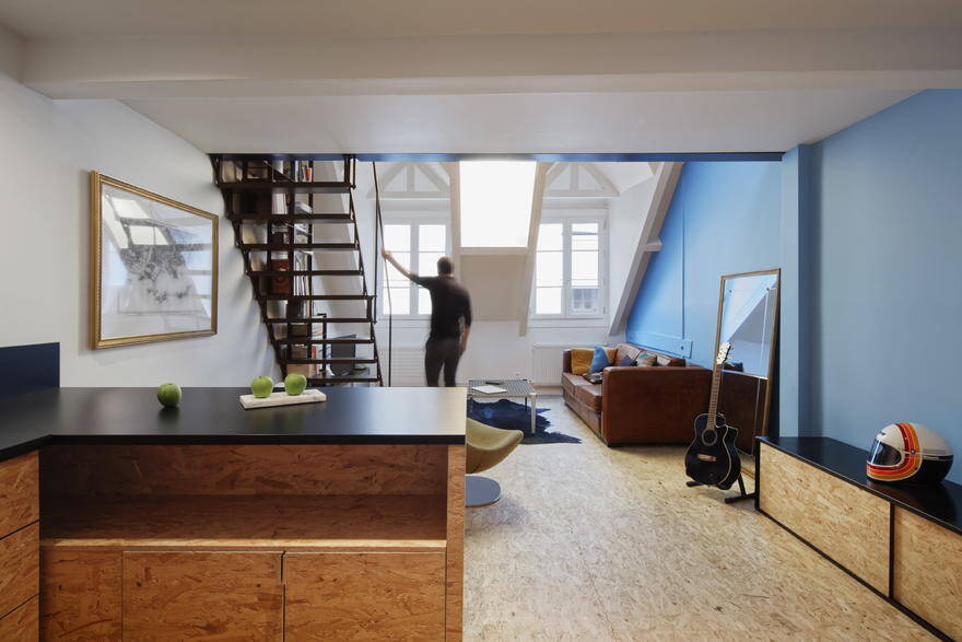Parisian Attic Apartment Renovated with Steel and OSB Wood 1