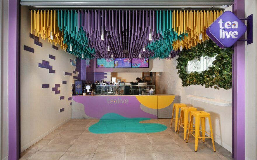 Tealive Bubble Tea Shop with a Striking Ceiling Installation