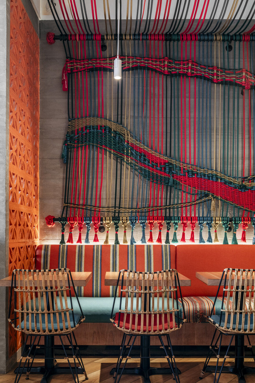 Boats Vibrant Peruvian Colors, Pisco Bar, Playful Swinging Chairs and Rope Mural, Saladino Design Studios