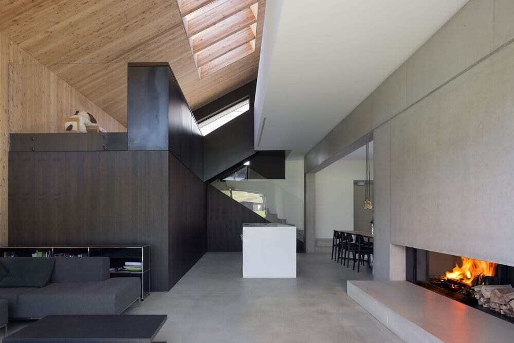 living, fireplace, kitchen, D’Arcy Jones Architects