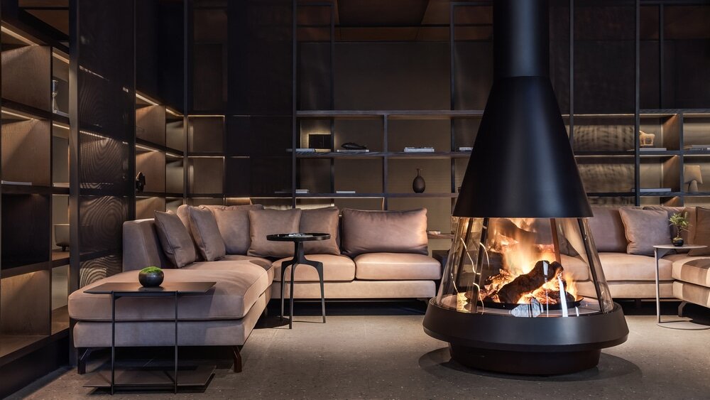 lounge, retreat, fireplace, Jiakun Architects