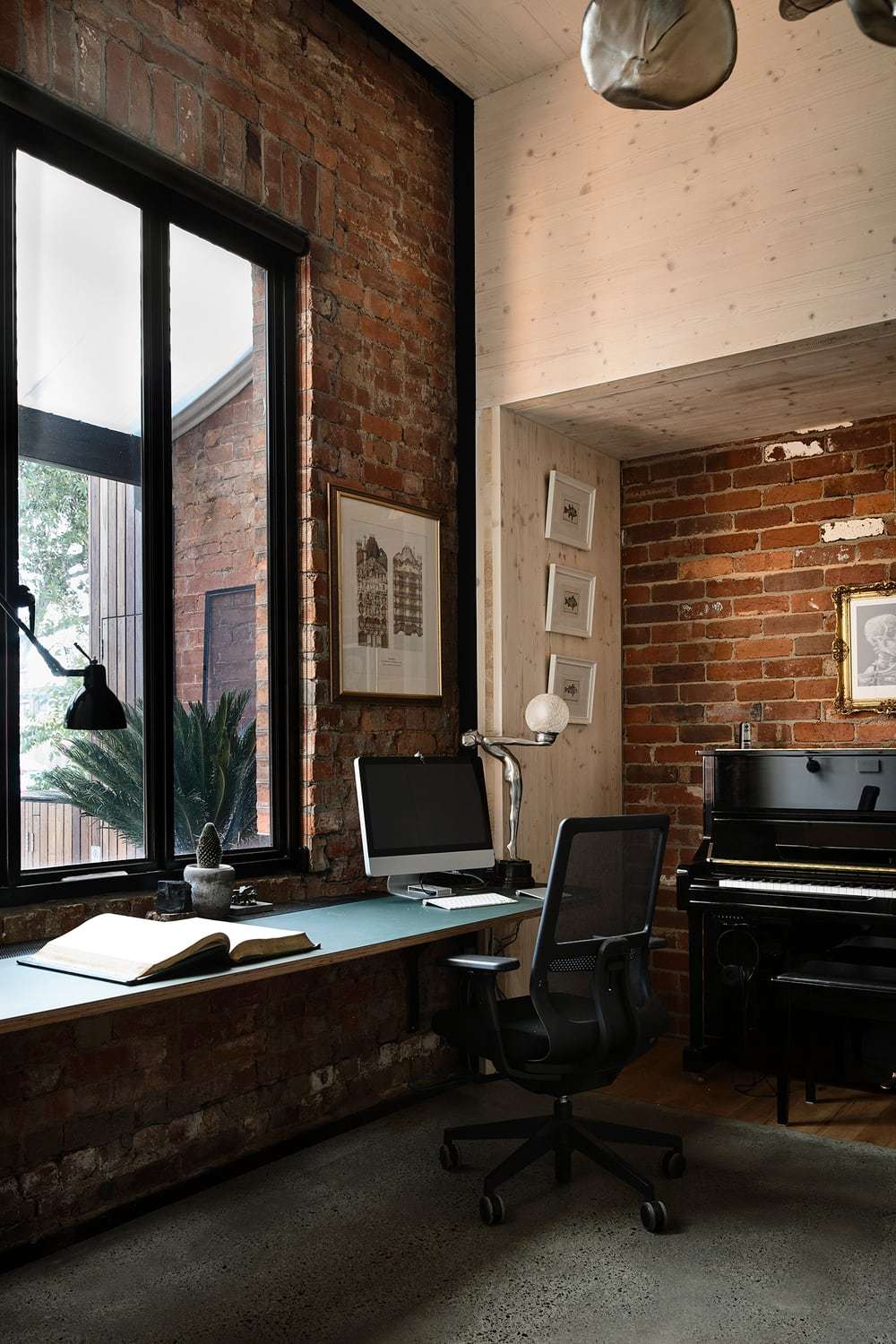 office, chair, desk, concrete floors