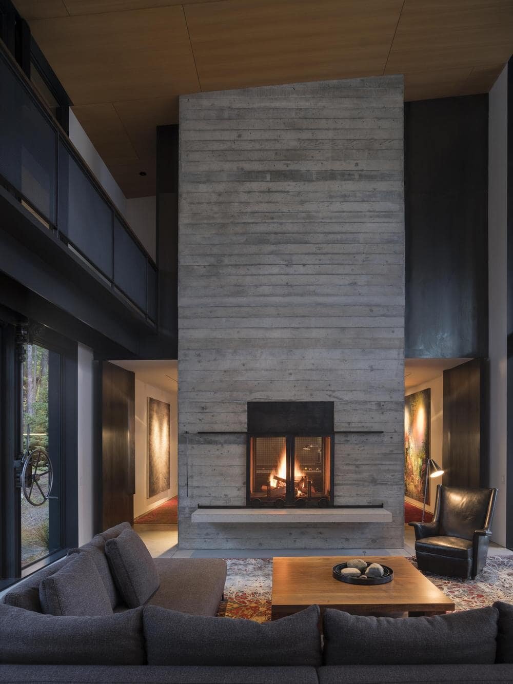 living area, fireplace, Olson Kundig