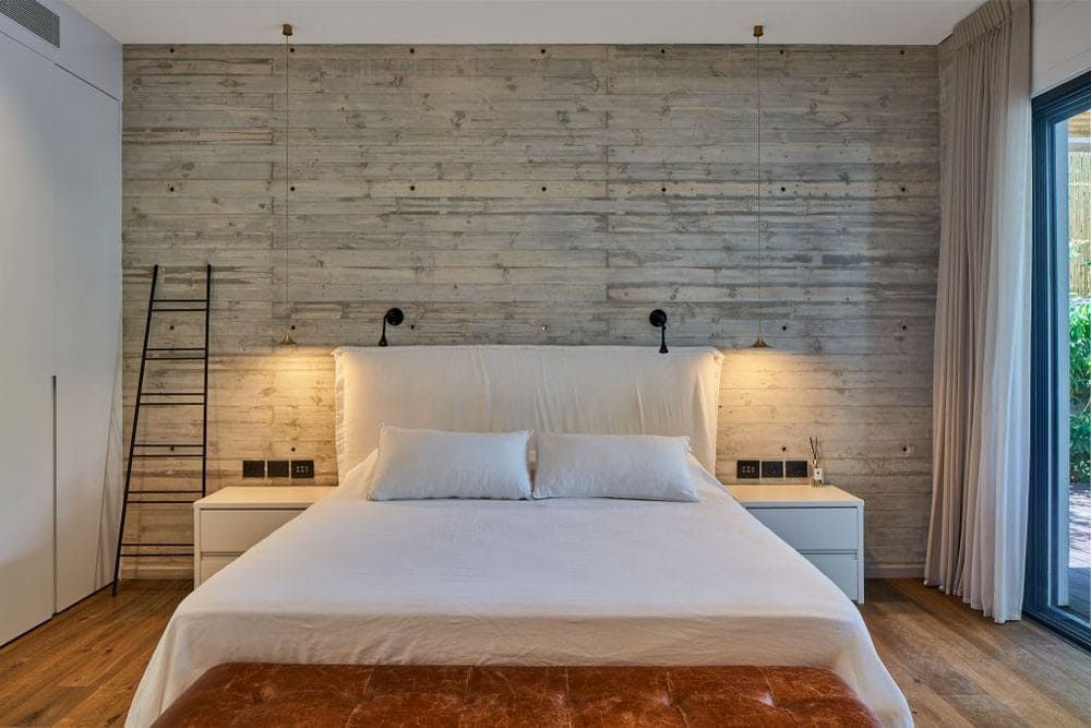 concrete wall, bedroom, Haki Zamir architect