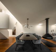 dining room, fireplace, Inception Architects Studio