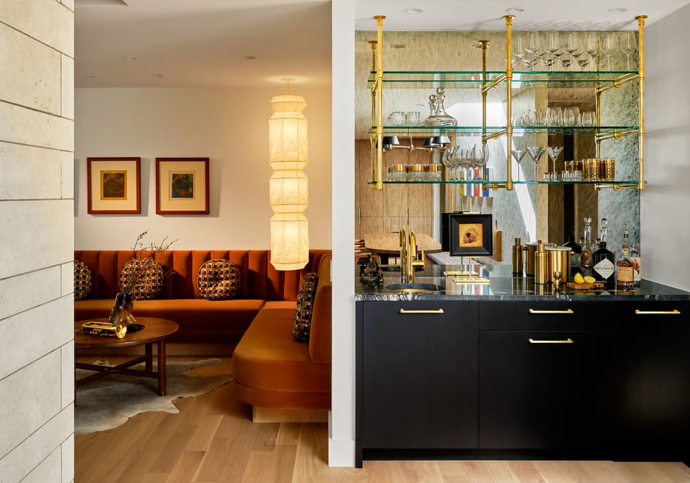 music room bar, A 1950's Austin Ranch Gets a Cool Midcentury Makeover