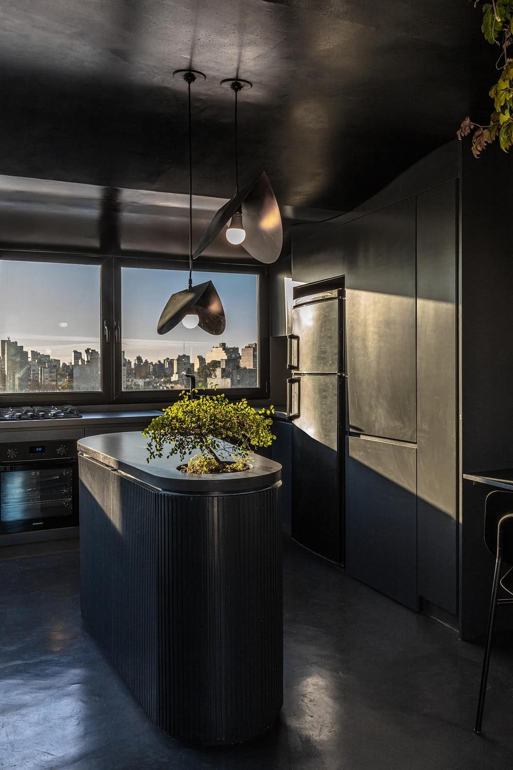 kitchen, Dark Gray Monochromatic Apartment